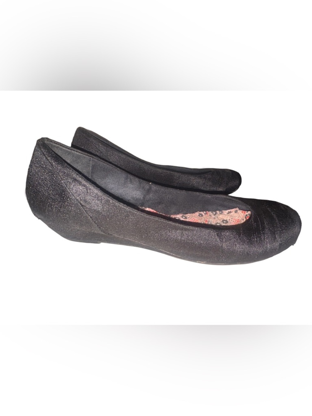 Rocket Dog Black Shimmer Satin Fabric Wedge Flats